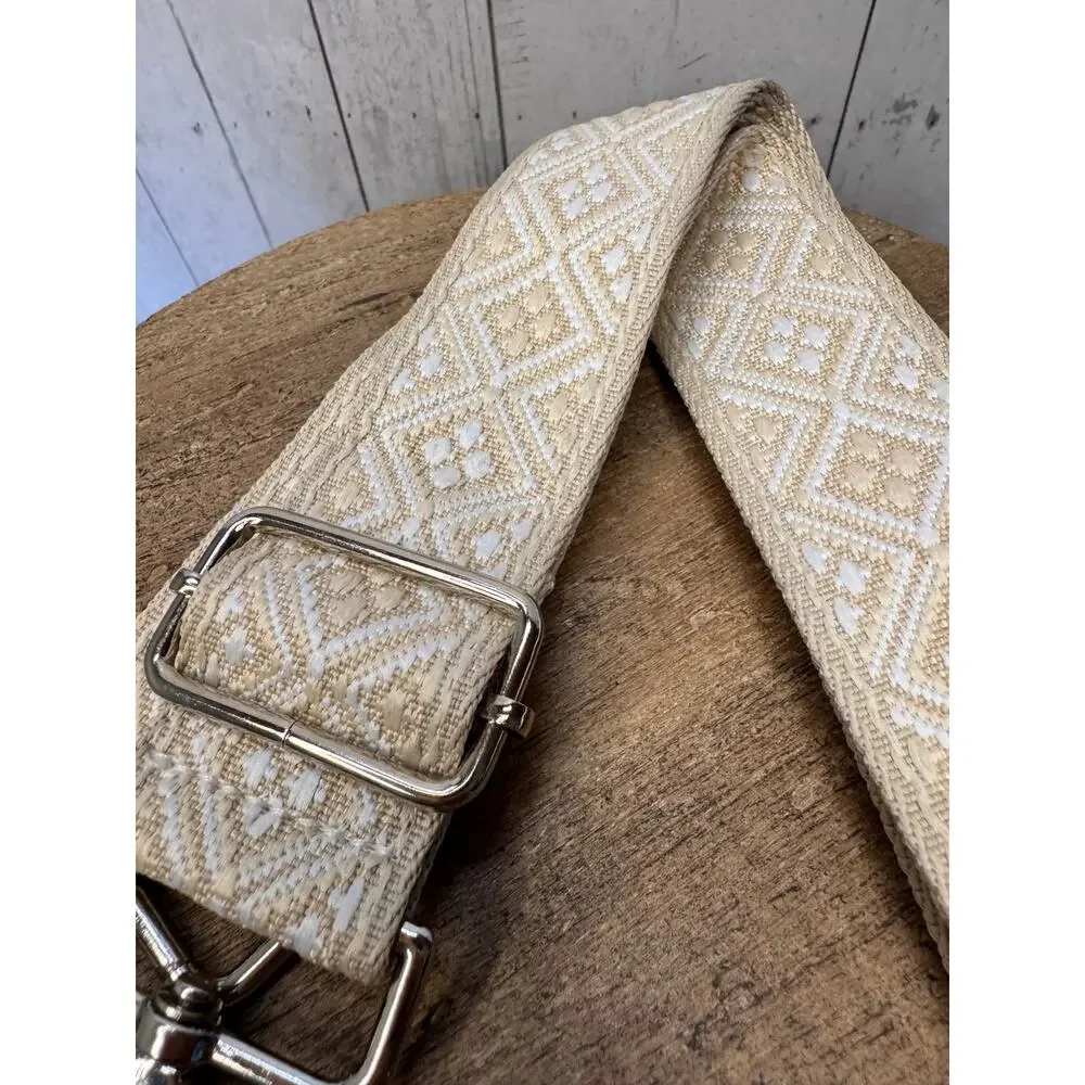 White Beige Neutral Purse Strap Wide Bag Strap Boho Crossbody Purse Strap
